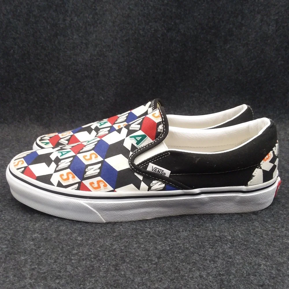 Vans Classic Slip On Checker Cube Multi True‎ White Shoes Mens 8.5 Womens 10